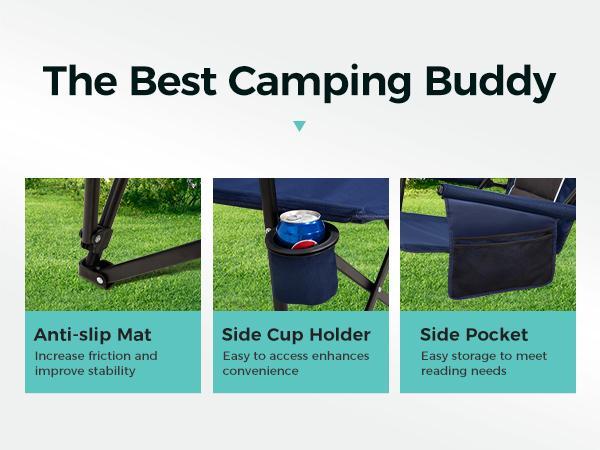 Sophia&William Oversized Folding Camping Chairs High Backrest Heavy Duty Lawn Chairs for Adults Support 500 LBS Portable Camp Chairs with Cup Holders Large Side Pocket for Outdoor