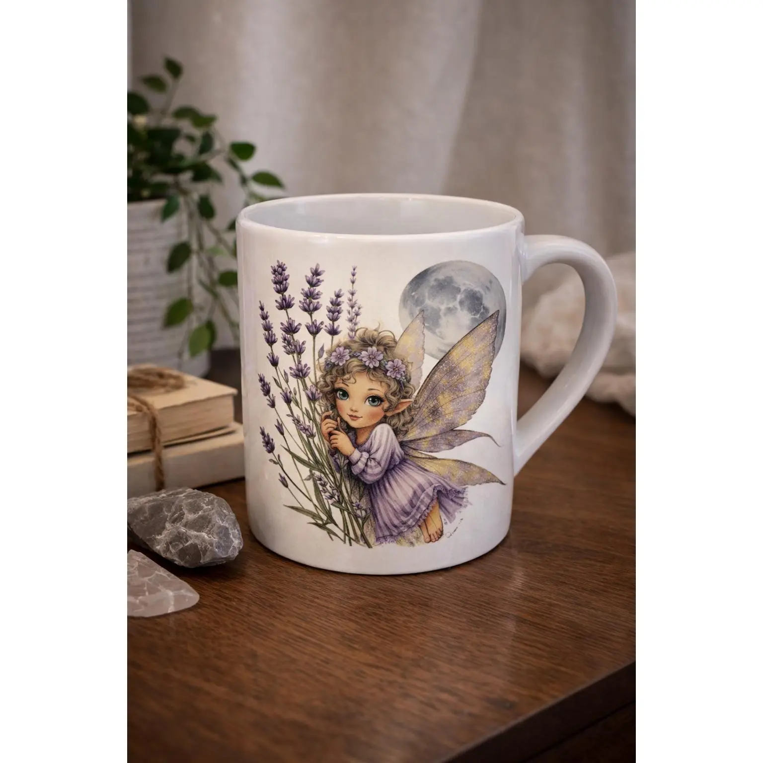 Fairy Mug, Lavender Moon Art, Whimsical Cottagecore Coffee Cup
