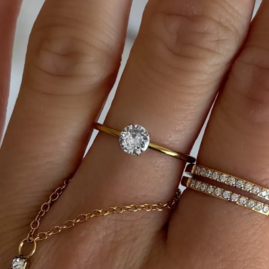EVRY JEWELS Gold or Silver Plated Women's Hypoallergenic Petite Sparkle Ring, Jewelry Stack, Dainty Rings