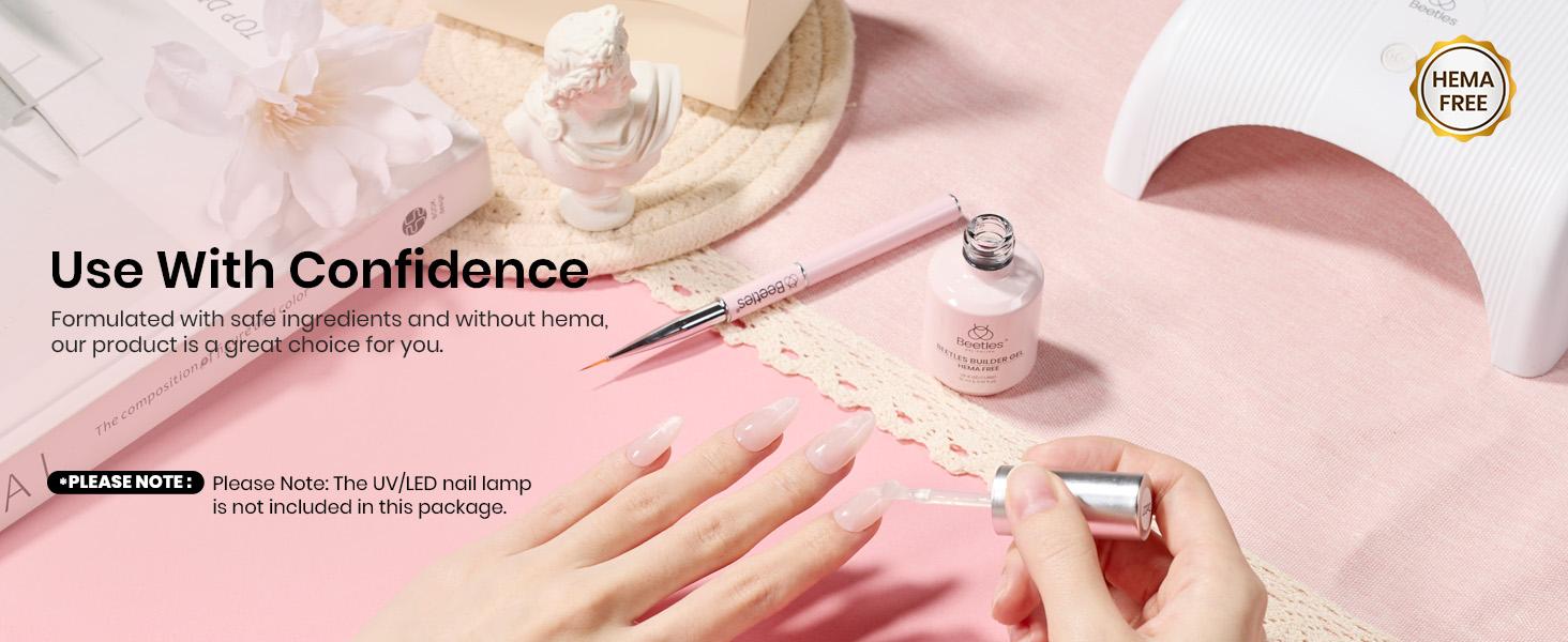 Beetles Hema-Free Builder Gel for Nails,7 in 1 Clear Builder Gel for Nail Apex & Extension Strengthener LED Lamp Nails for Beginners & DIY Salon Manicure Beauty Gift Sets for Women