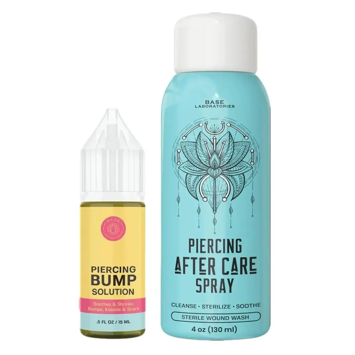 Base Laboratories Piercing Aftercare Kit - Alcohol-Free 4oz Sea Salt Spray, 0.5oz Bump Oil Protector Balm - Soothing, Shrink Keloids - All-Natural Beauty & Body Care Products Solution