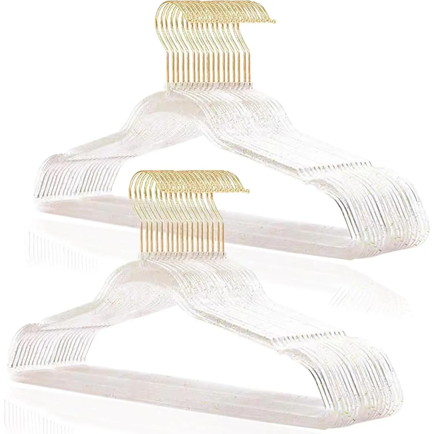 Clear Clothes Hangers 16", 40 Pack Plastic Coat Hanger for Adult Closet, Bling Thin Hangers with Swivel  Hook, Notched  Perchas - Clothing Rack for Bridesmaid Dresses