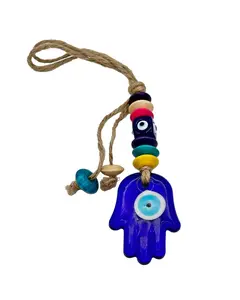 Hanging Glass Hamsa Wall Decor with Colorful Beads, Handheld Design for Home Decoration and Ornaments
