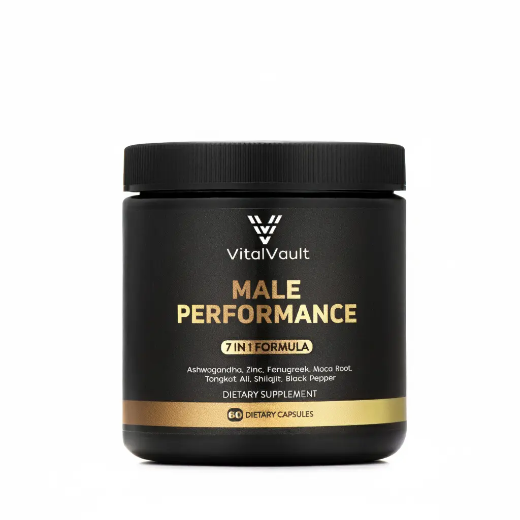 VitalVault 7 in 1 Male Performance Natural Supplement W/ Ashwagandha, Shilajit, Tongkat Ali, Maca Root, Fenugreek , Zinc & Black Pepper