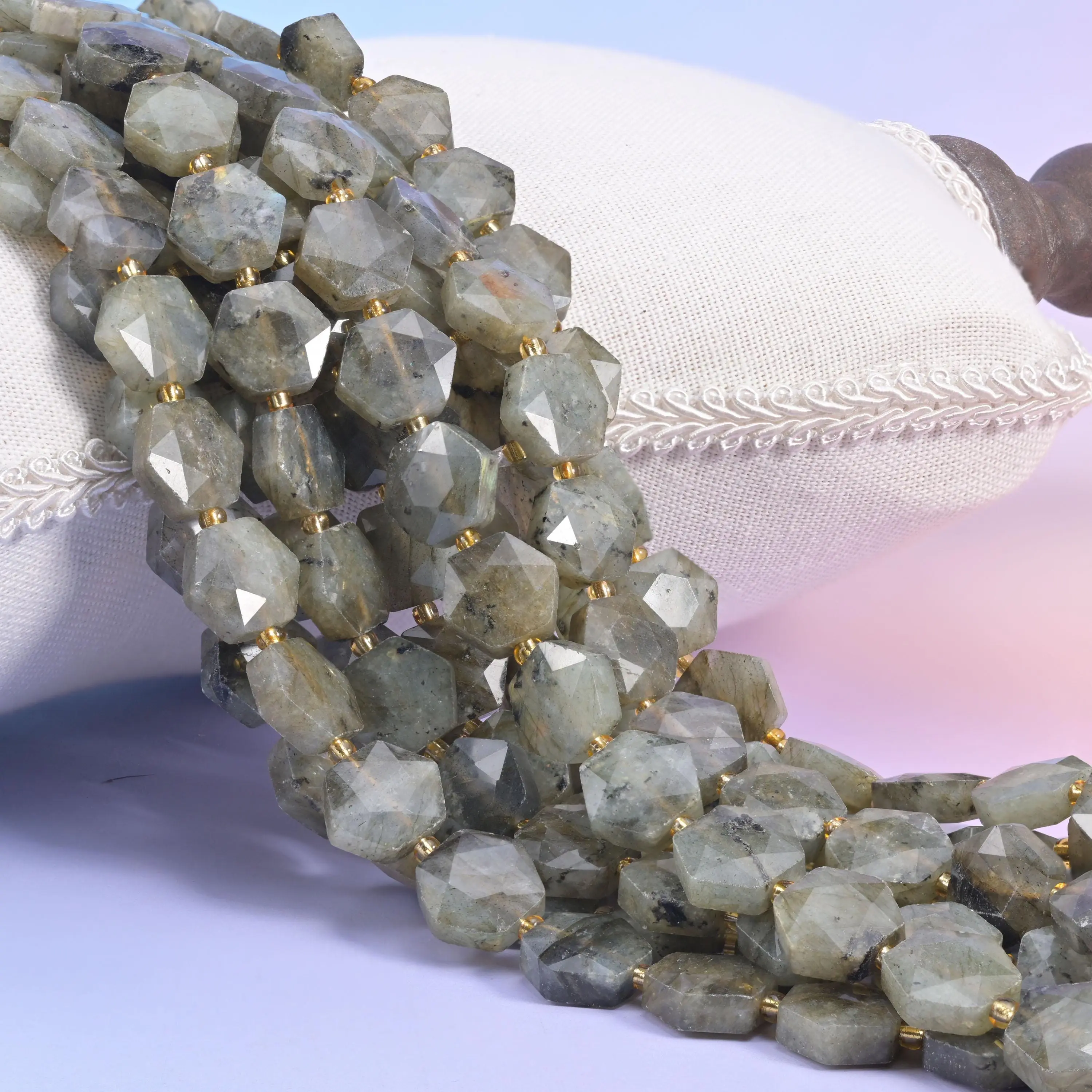 Gray Labradorite Flat Faceted Hexagon Beads Size 12mm Jewelry Making 15.5 Inch Strand