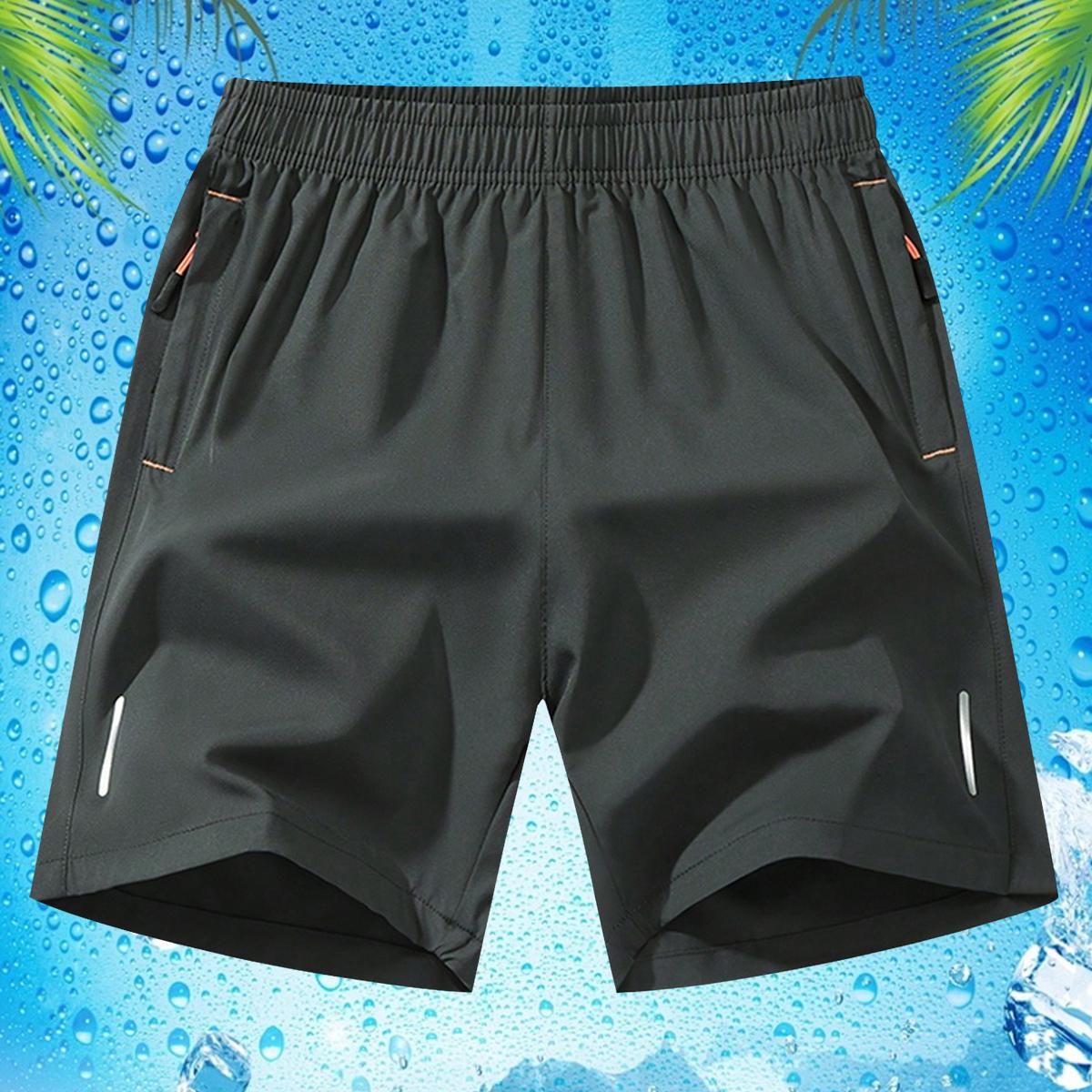 Men’s shorts with zippered pockets, summer ice-feel ice silk beach shorts, quick-dry sports casual shorts with an ice-feel finish, lightweight basketball shorts, men’s apparel, suitable for running and fitness.