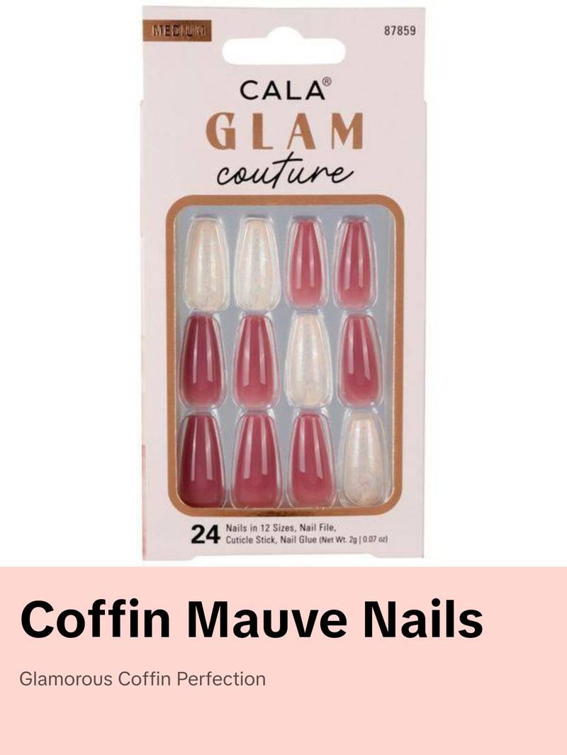 CALA Glam Couture | Coffin Marble Mauve Press On Nails