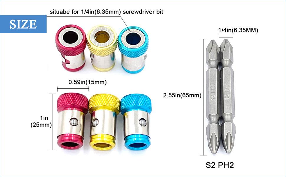 3/6 Pieces Magnetic Screw Ring With 2 Pieces Ph2 Screwdriver Bit Set,Magnetizer Screw Removable For 1/4 Inch/6.35mm Hex Screwdriver and Power Bits (MIX)