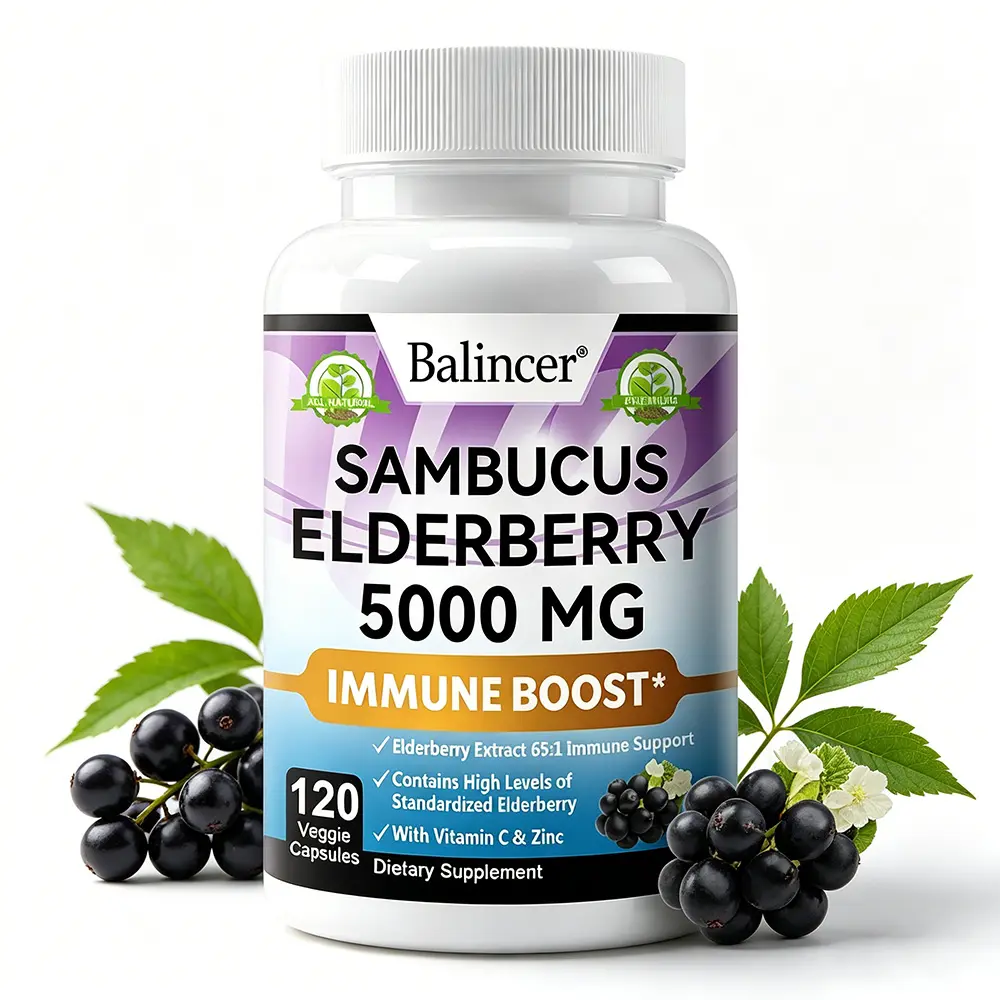 Balincer Organic Sambucus Elderberry 5000mg Unflavored 3-in-1 Immunity Support Capsules, Vitamins Supplements