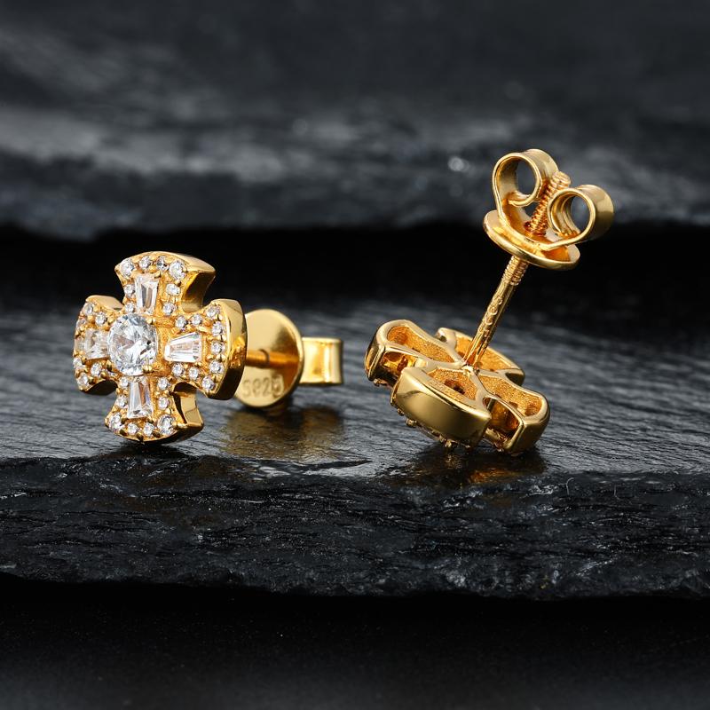 【#E567】Creative Cross Stud Earrings UCClYO Four-Leaf Clover Lab-Created Moissanite Earrings for Women 925 Sterling Silver Men's Stud Earrings Hip-Hop Jewelry Couple Gift Valentine's Day