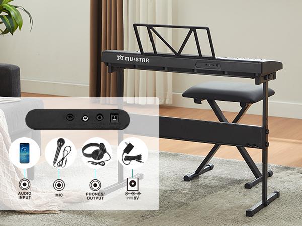 61 Key Piano Keyboard Electric Piano with Light-Up Keys 255 Tones Rhythms Smart Learning System Headphone Microphone Keyboard Stand Stool Stickers Complete Set for Beginners