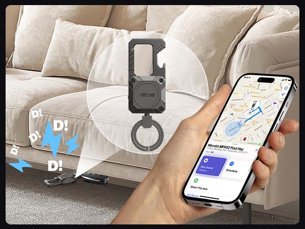 Keychain Tracker, Men's Key Chain Works with Find My(iOS Only), Heavy Duty Keychain Carabiner Bottle Opener, Car Key Chains with Finder, Anti-lost Keyrings Tracker, Rechargeable