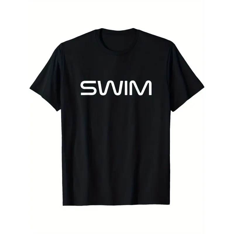 Men's & Women's Retro Swim Shirt - Short Sleeve Round Neck Loose Fit Swim Top with Bold White SWIM Print - Machine Washable All-Season Beach & Pool Wear - Unisex Casual Swimwear Shirt Oversized Graphic Basic Comfy