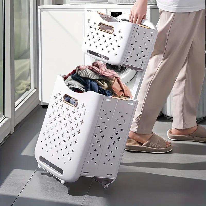 Foldable Rolling Storage Basket with Wheels - Extra-Large Capacity, Wall-Mountable, Space-Saving Organizer Laundry Room, Bedroom, Closet, And Small Spaces Laundry Basket- Stackable And Foldable Storage Bin for Home, Office, And More, Shelf Baskets