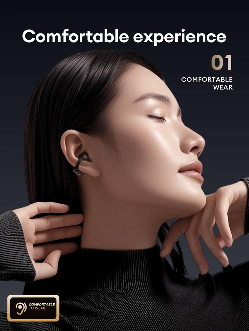 AOC ACD1501 Clip-On Wireless Headphones with 2025 Bluetooth 6.0, Faster & Stable Connection, Low Power Use, IPX5 Waterproof Audio Earbuds for Music & Calls, Comfortable for Sports & Workouts