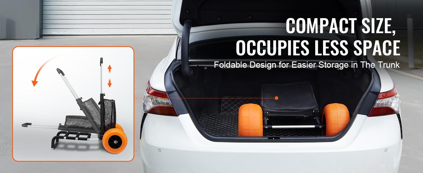 VEVOR Beach Dolly with Big Solid Wheels for Sand,  29.9" x 15.4" Cargo Deck, w/ 12" Foam Wheels, 165LBS Loading Capacity Folding Sand Cart & 27" to 44.7" Adjustable Height, Heavy Duty Cart for Beach