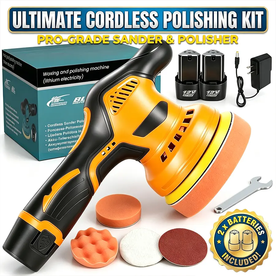 Cordless Car Buffer Polisher with 12V Lithium Rechargeable Battery*2, Cordless Polisher with 8 Variable Speeds, Cordless Buffer Polisher for Car Detailing, Polishing Tools, Polishing Accessories for Men