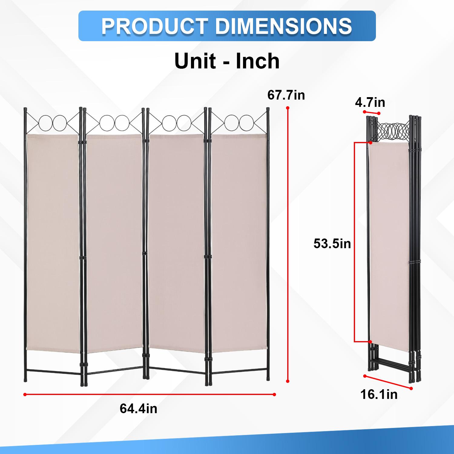BestOffice 4 Panel Room Divider 6FT Steel Frame Screen Folding Privacy Divider Freestanding Partition for Home Office Bedroom (Beige) Modern Furniture BestOffice 4 Panel Room Divider 6FT Steel Frame Screen Folding Privacy Divider Freestanding Partition for Home Office Bedroom (Beige) Modern Furniture