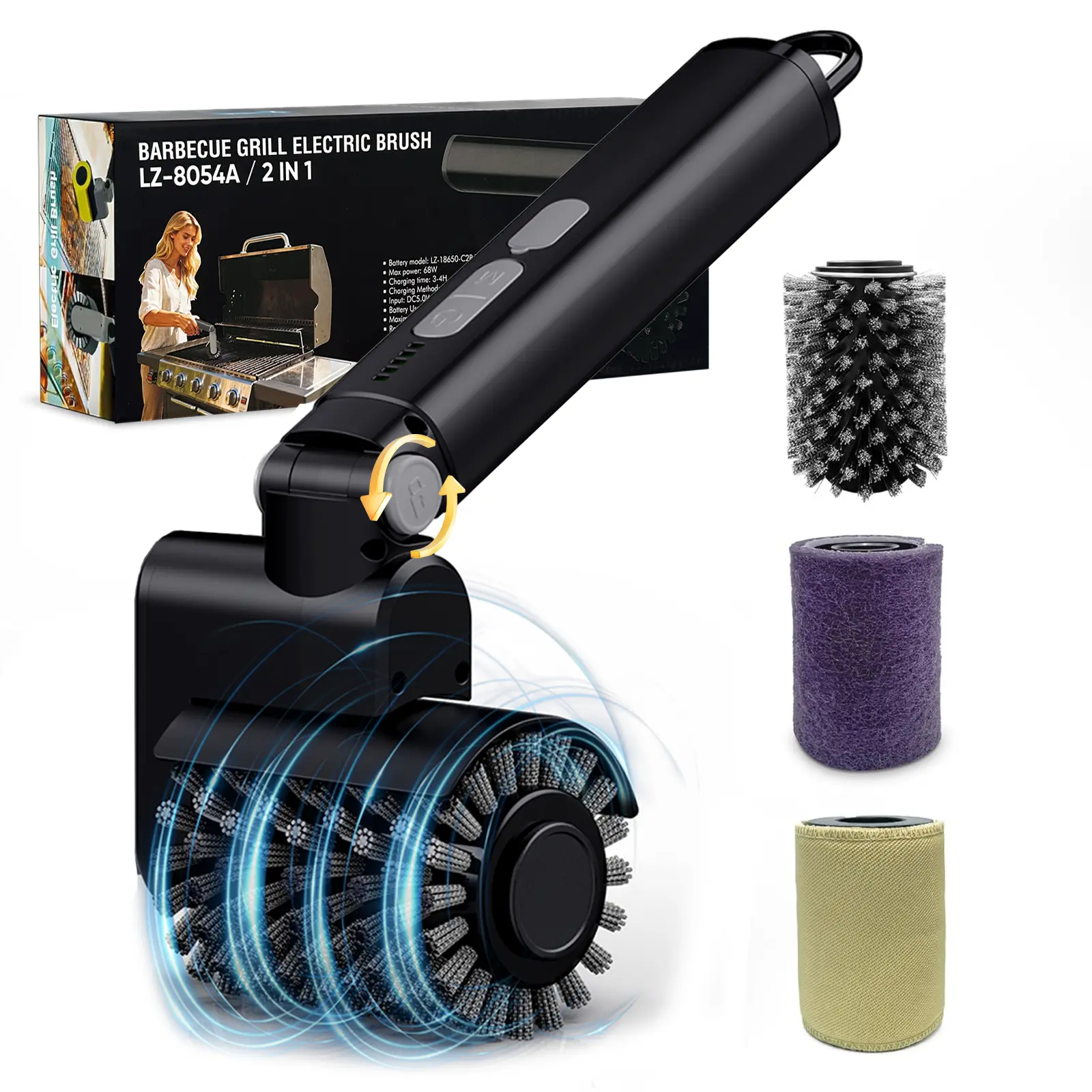 Electric BBQ Grill Brush 2026 New Upgraded,Cordless Rechargeable BBQ Cleaning Brush,3-Speed 400RPM, Adjustable Head, Long-Lasting Battery 150 Mins Runtime, Barbecue Utensils Men's Gift, Rechargeable Spin Scrubber, Usb Rechargeable Scrubber DealsForYouDays