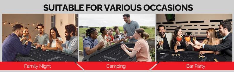 PEXMOR 8 Player Foldable Poker Table, Folding Texas Holdem Blackjack Casino Game Table w/Deeper Stainless Steel Cup Holders| Casino-Grade Felt| Water-Resistant Cushioned Rail, Fully Assembled