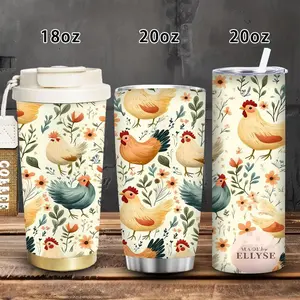1pc 18oz/20oz Whimsical Chicken and Floral Tumbler with Lid and Straw, Winter Insulated Travel Mug, Gift for Women Men, Ideal for Valentine’s Day, Easter, Birthday Gift, Iced/Hot Coffee Cup