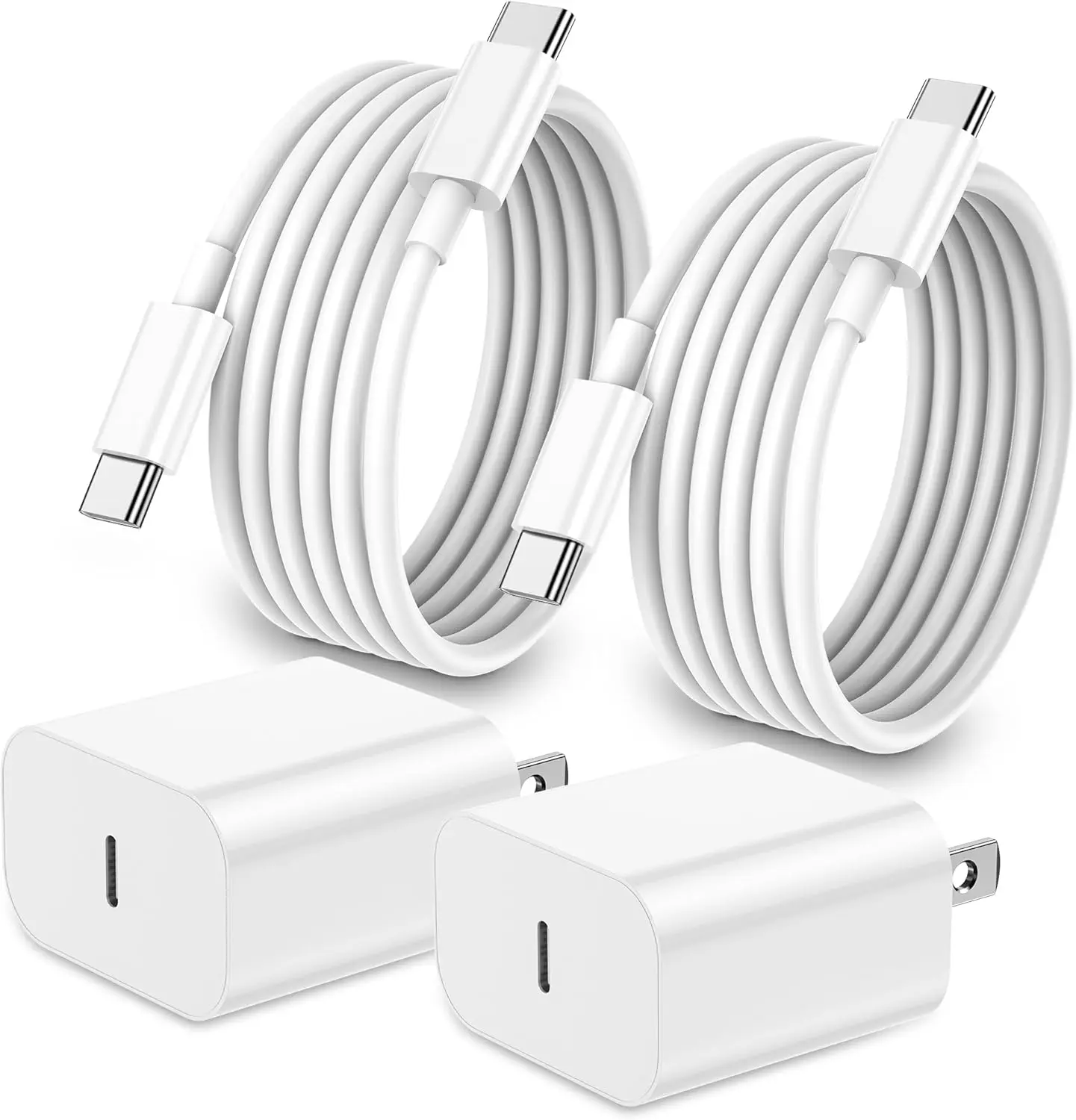 Fast USB-C Charging Bundle: 4 Wall Chargers + 4 Cords (6ft), Compatible with iPhone 16/15/17, Samsung Galaxy, Pixel, White