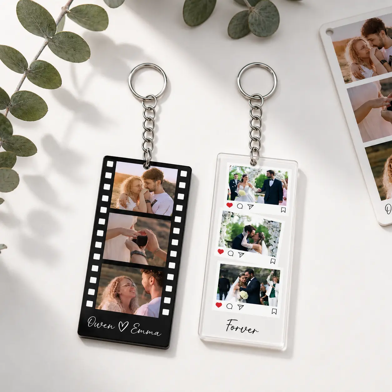 Personalized Film Strip Photo Keychain Custom Acrylic Couple Keyring Romantic 3-Photo Anniversary Gift for Him Her Boyfriend Girlfriend Retro Memory Keepsake