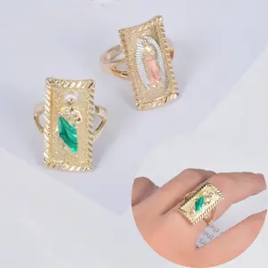 14k gold-plated adjustable ring featuring Saint Jude and Our Lady of Guadalupe, suitable for women's everyday wear, gifts, and parties.