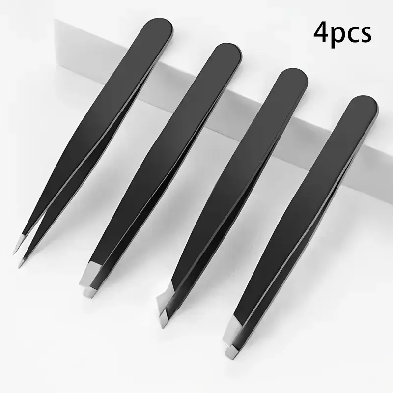 4-Pack Unisex Precision Stainless Steel Rust-Resistant Tweezers Set - Portable, Compact, Precisely Aligned Tips, Reusable for Eyebrow Shaping, Define Neat Eyebrow Contours, Facial Hair Removal (Home Supplies, Party Bags & Gifts) with 4 Tip Styles