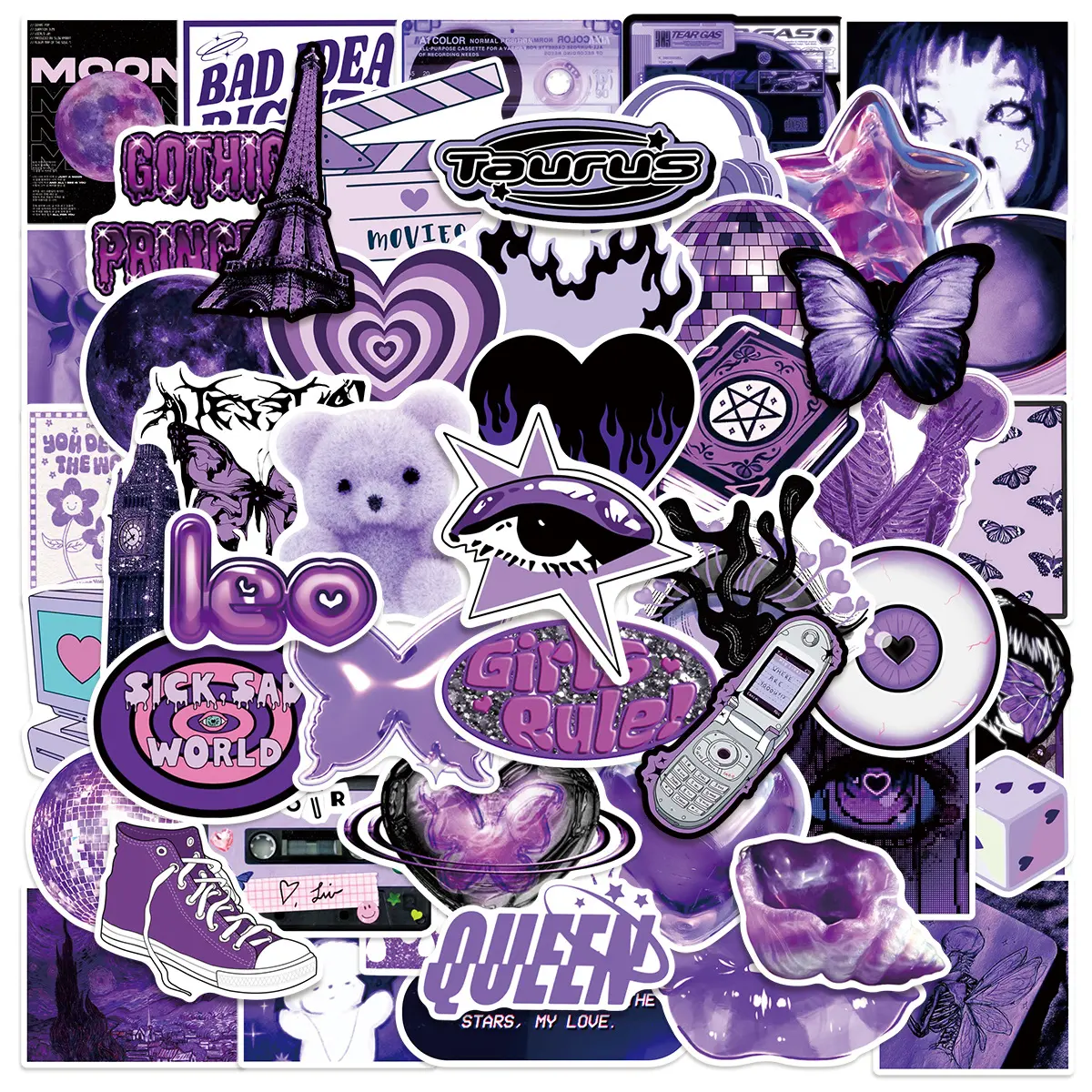 50Pcs Purple Y2K Doodle Stickers, Decal For Cars, Decals For Vehicles, Faith-inspired Designs with Positive Messages, Ideal for Scrapbooks, Water Bottles & Gifting #Y2KStickers #PurpleStickers #DoodleStickers #PositiveVibes