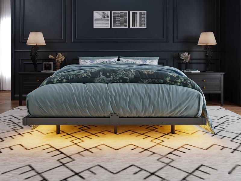 Yitahome Floating Bed Frame Full/Queen/King Size, LED Bed Frame with Charging Station, Metal Platform Full Bed with Heavy Duty Steel Slats Supports, No Box Spring Needed, Easy Assembly