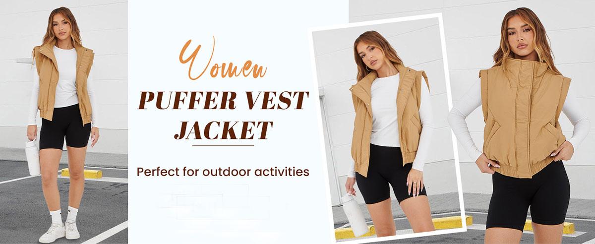 Naeduo Womens Puffer Vest Cropped Lightweight Button Down Quilted Vest Sleeveless Padded Gilet Coat with Pockets