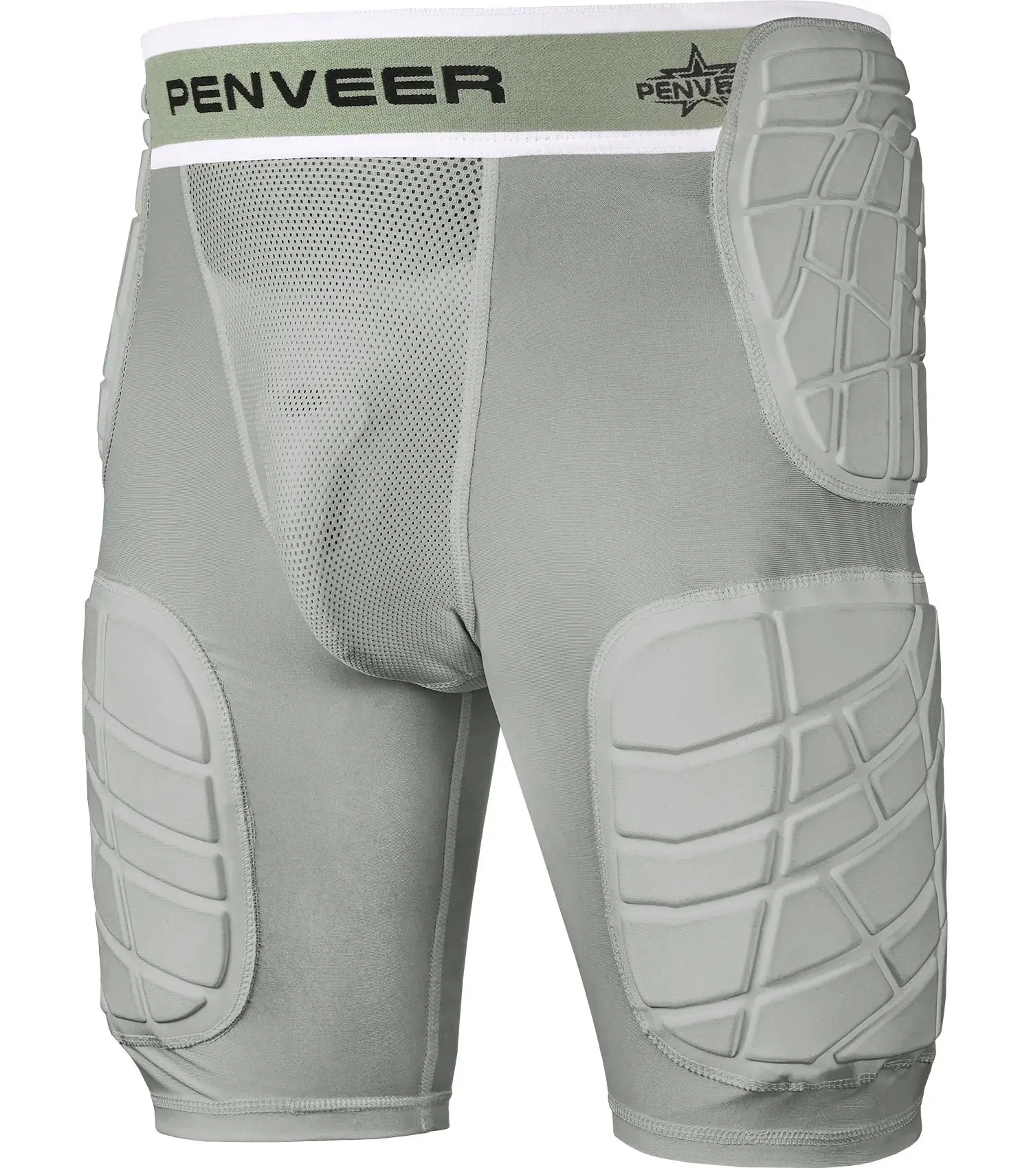 Penveer Youth Boys' Athletic Football Girdle - 5-Pad Compression Fit Shorts with Mesh Ventilation Panels, Integrated Hip, Thigh, Tailbone & Spine Pads, Cup Pocket for Practice, Game Day