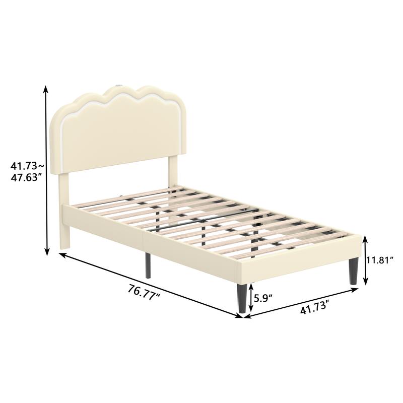 VECELO Adjustable Height Queen Full Twin Size Frame LED Light Charging Station Upholstered  Velvet Headboard Platform Multifunctionalbed Heavy-Duty Wood Slats adjustable headboard led light