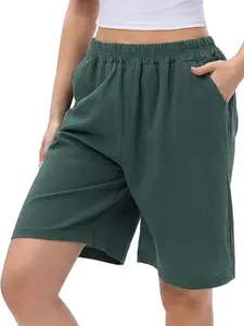 Women's Knee Length Loose Bermuda Short Pants Spring Drawstring Wide Leg Waist Comfy Casual Pockets Lounge