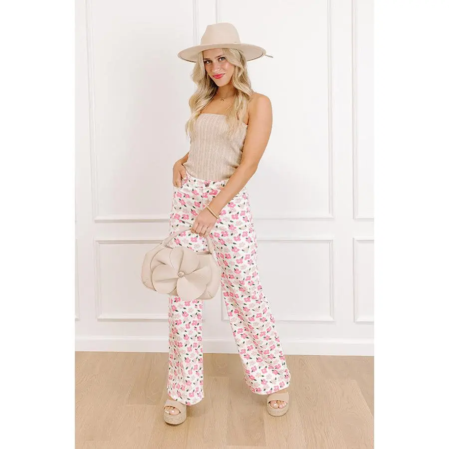 The Poppy High Waist Floral Wide Leg Pants in Pink