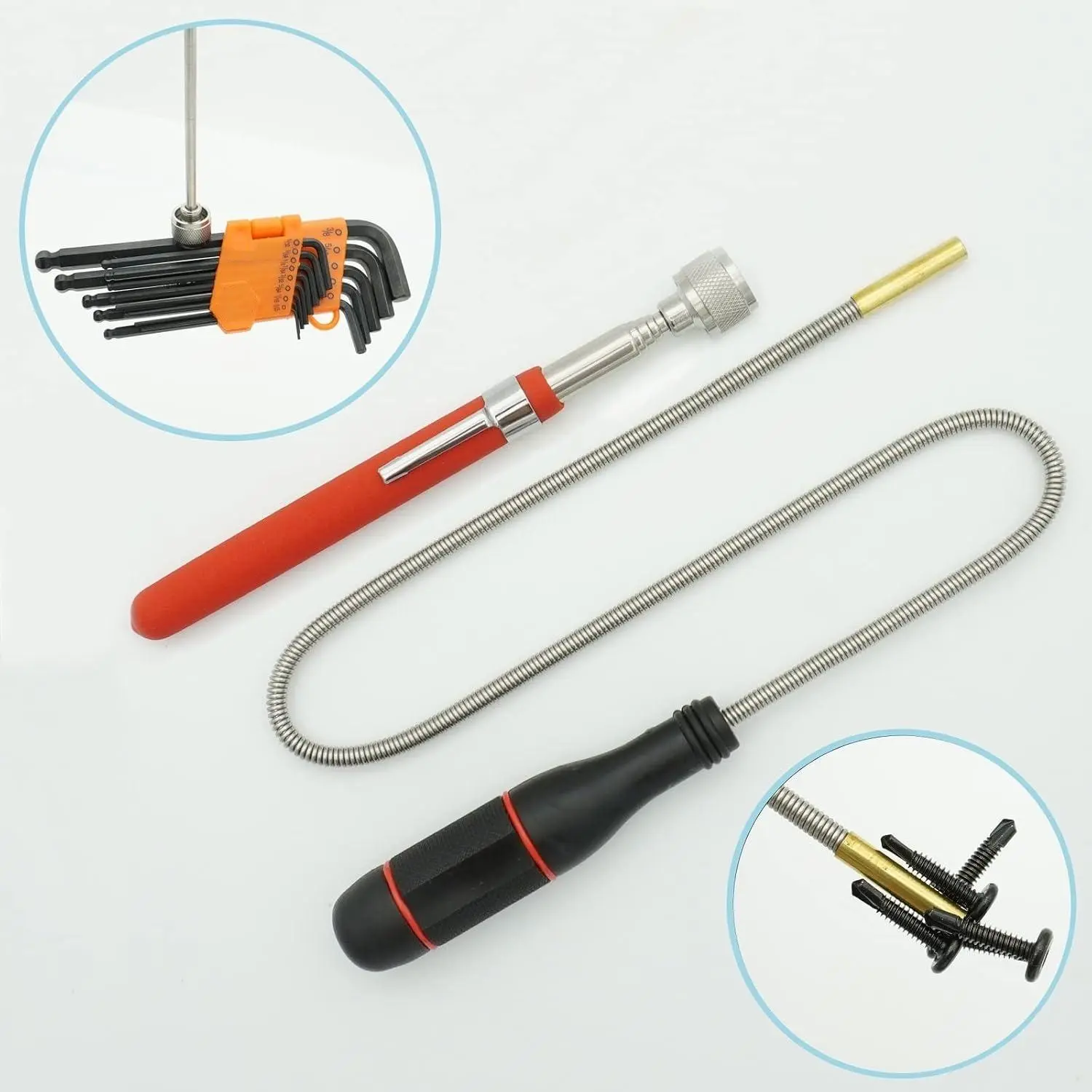 Pack of 4/2 Magnetic Pickup Tool Set,2LB Flexible Magnetic Pickup,10LB Telescopic Magnetic Pickup,Strong Magnets for Hard To Reach Keys,Automotive and Household Bolts,Nuts,and Screws,Hand Tools Kits