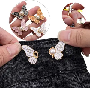 A set of 6 PCS Detachable Butterfly Clips, Butterfly Waist Cinching Button for Clothes, Reusable Pant Clips for Waist Tightener, No-Sew Instant Waistband Buckle for Loose Jeans for Women Pants Skirts