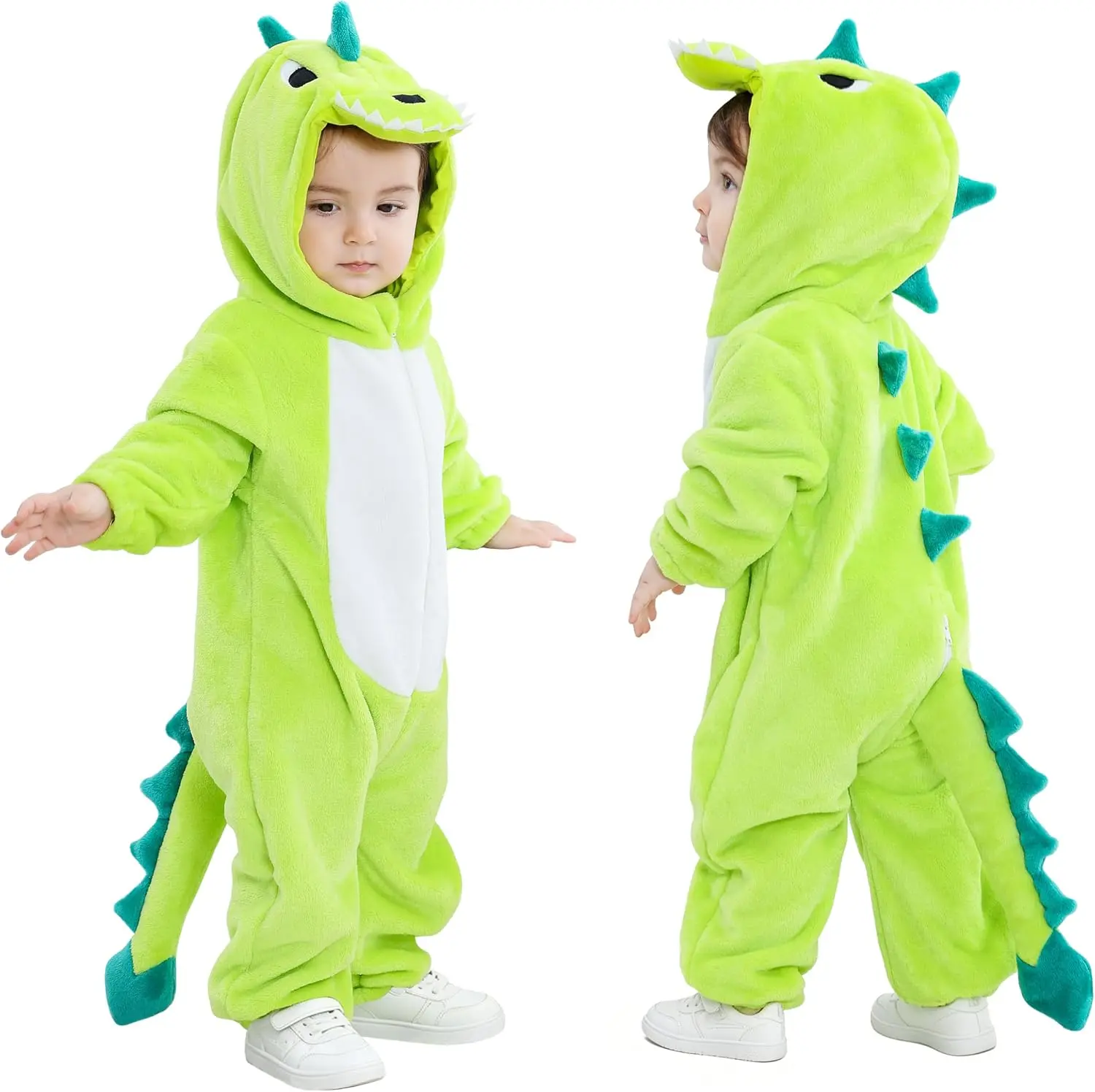Unisex Dinosaur Cat Spotty Dog Baby Halloween Costume Hooded Romper – Infants Toddlers Animal Jumpsuit for Fall Winter Kids Daily Playwear