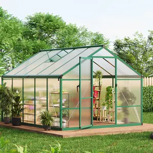Greenhouse, 8x10 Ft Outdoor Greenhouses, Greenhouse Kit, Portablee Greenhouses with Ground Nails and Vent Windows, Sliding Lockable Door, Polycarbonate Green House for Outside Garden Backyard, Green
