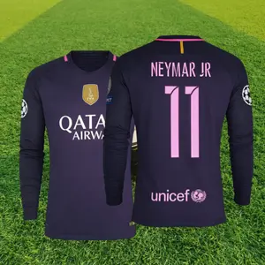 1617 Away Long Sleeve Blue Pink Neymar Jr. No. 11 Long Sleeve Sleeve Top Soccer Jerseys La Liga Champions League Fan Edition
