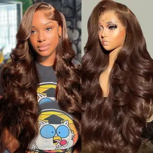 Bling Hair Chocolate Brown 13x4 13x6 HD Lace Front Wig Glueless Wigs Human Hair Pre Cut 7x5 9x6 Brown Body Wave Pre Cut Wear Go Wig PrePlucked Bleached Knots #4 Dark Brown Lace Closure Wigs 180 Density for Women