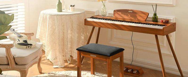 Donner DDP-80 Wooden Style 88 Key Weighted Digital Piano with Stand & 3 Pedal, Sound Upgrade