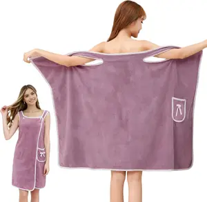 Bath Towel Wrap, Adjustable Shower Spa Towel with Pocket Bow Tie, Quick Dry Soft Lightweight Bath Skirt Wearable Robe for Women(Purple)