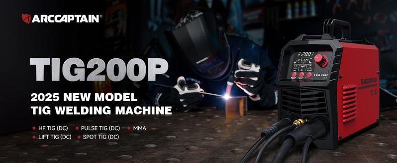 ARCCAPTAIN DC 5 In 1 TIG Welder With Pulse, 200Amp DC 5 In 1 HF/Lift/Pulse/Spot TIG & Stick, 110v/220v Dual Voltage LED Digital Display MultiProcess TIG Welding Machine with 2T/4T TIG200P