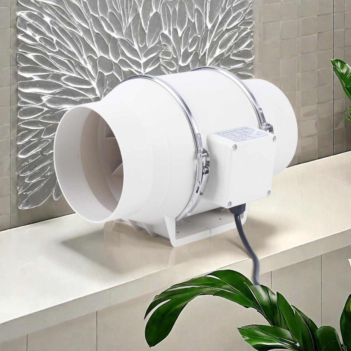 White 75W 110V Utility Duct Fan 540m³/h Airflow for Bathroom Kitchen Garage Ventilation 38dB Low Noise All Copper Motor Easy Install Clean