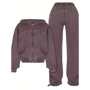 Women's Casual Sports Two-piece Set, Full Zip Short Hoodie, Adjustable And Comfortable Sports Suit, Loose Long Fitness Pants Fashion Womenswear Clothing Cropped Sporty Breathable Outfits Tracksuit