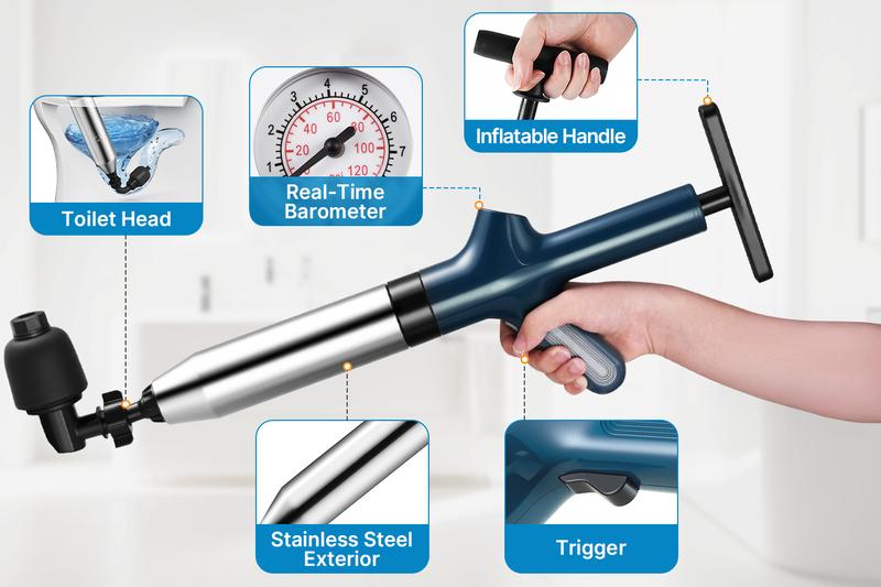 Manual High-Pressure Drain Cleaner Pump with Stainless Steel Snake & Free Gloves – No-Power Multi-Use Clog Remover for Toilet, Kitchen Sink, Bathroom & Floor Drains