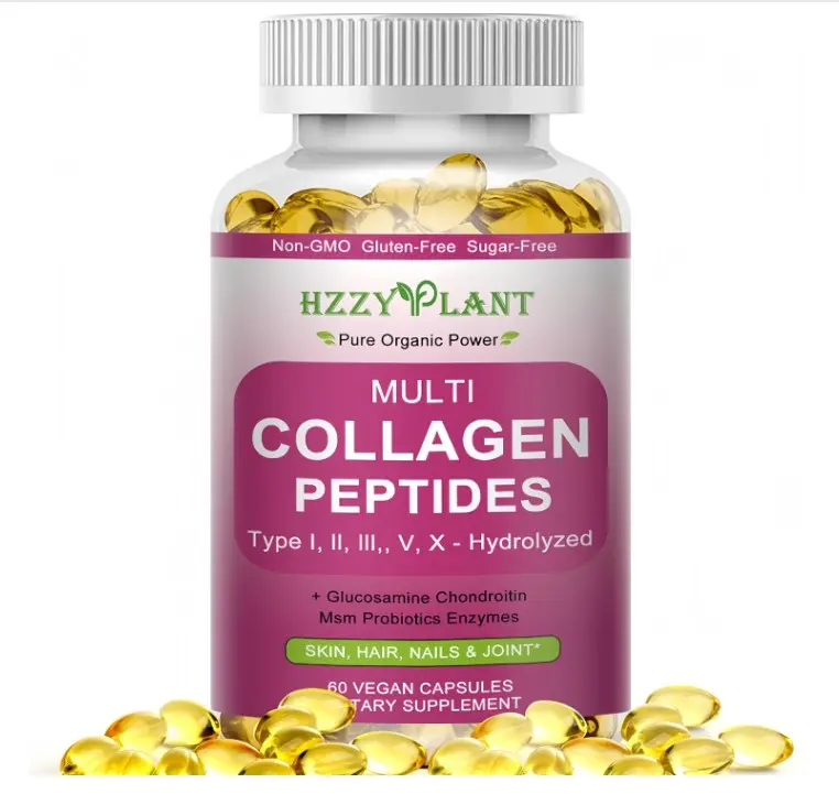 Multi Collagen Peptides Softgel - Type I, II, III, V, X - Hydrolyzed Collagen Peptides with Biotin Vitamin C Hyaluronic Acid for Women & Men, Supports Skin Hair Nail & Joint, Non-GMO, 60 Servings