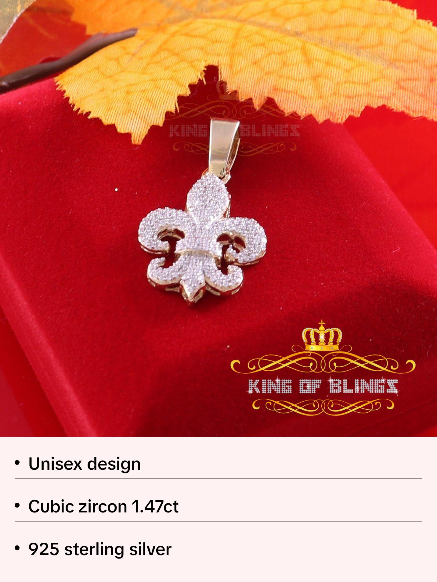 King Of Bling's Promise Yellow Sterling Silver Fleur de Lis Pendant with 1.47ct Cubic Zirconia